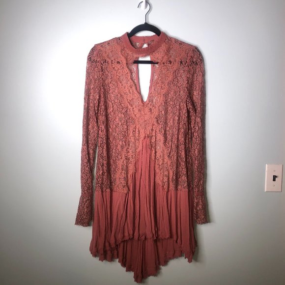 Free People Dresses & Skirts - Free People Rose Lace Long Sleeve Tunic Dress, M